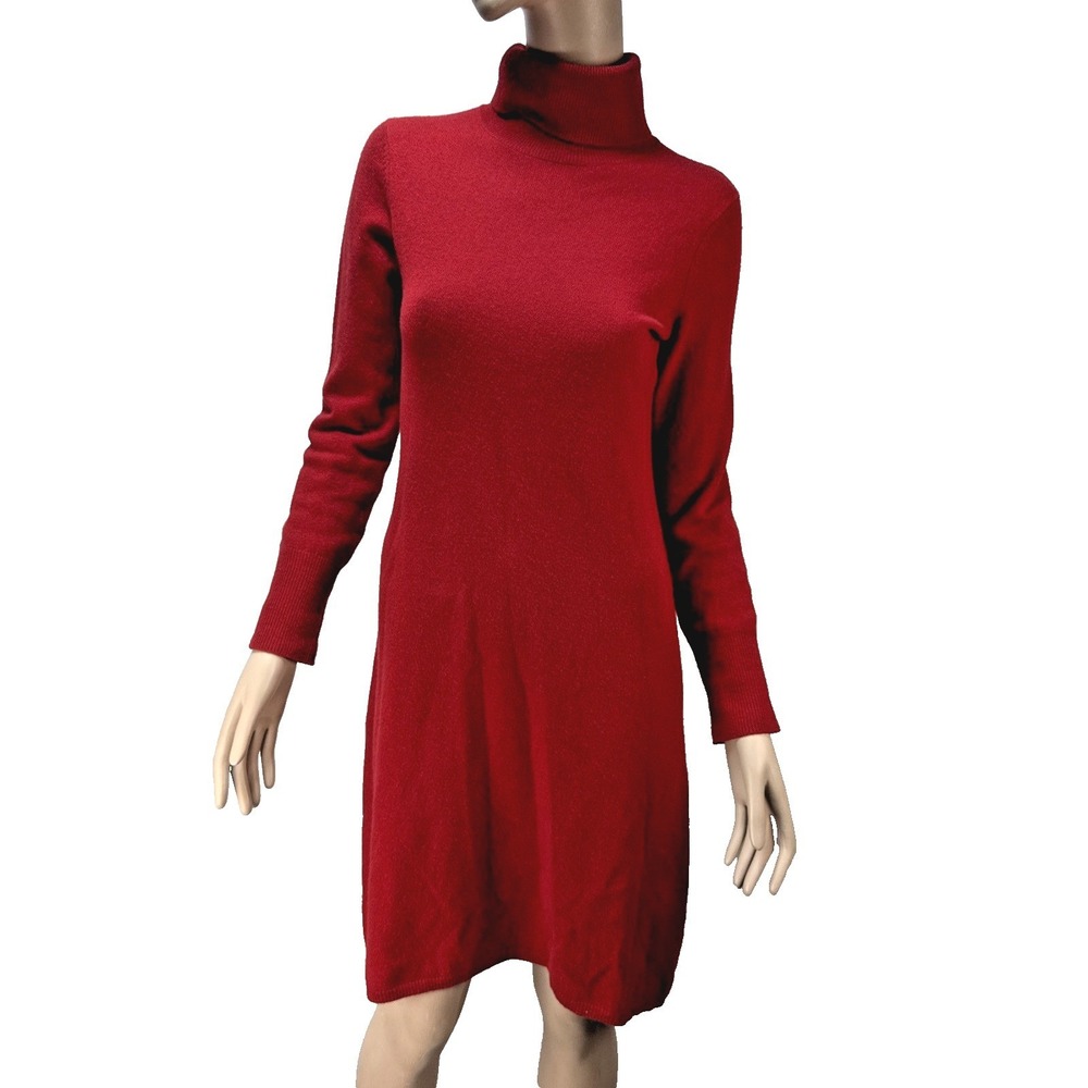 Neiman‎ Marcus Red Pure Cashmere Turtleneck Sweater Dress Size S Long Sleeve